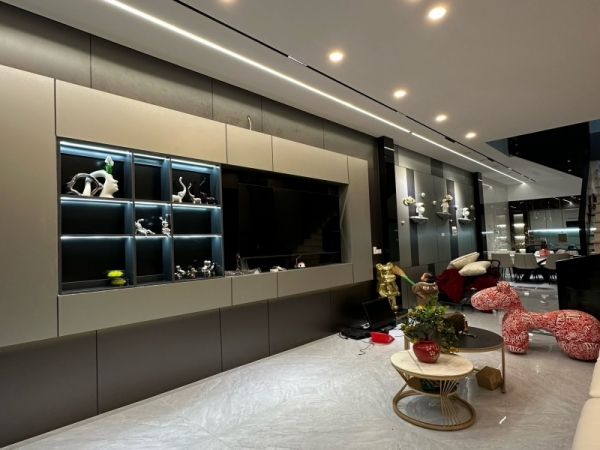 Tấm ốp than tre TOPDECO mã 110 và 505 vân kim loại xước – Giải pháp ốp tường sang trọng, hiện đại